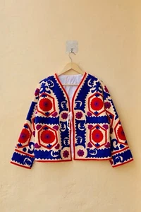 Vintage Suzani Embroidery Women's Jacket, Unique Boho Cotton Coat, Gift for her - Picture 1 of 10