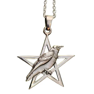 Collana con ciondolo pentacolo corvo in argento 925 amuleto catena 18"... - Foto 1 di 16