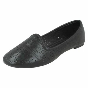 SALE Ladies F8R0316 Slip On Flat Black Ballerina Shoes By Spot On £7.99 - Picture 1 of 9