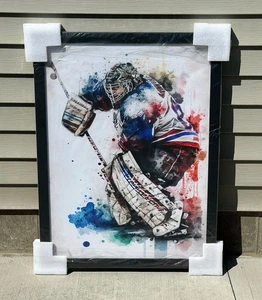Hockey Portiere Sport Wall Art Quadro Cornice Legno Nero HD Stampa su Tela 32"x24" - Foto 1 di 5