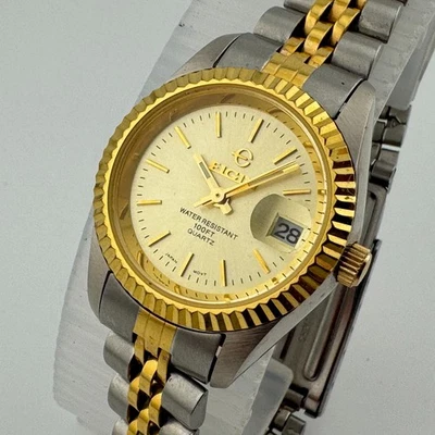 VTG Elgin Quartz Watch 30m Women Dual Tone Fluted Bezel Date Analog New Battery - Image 1 of 4