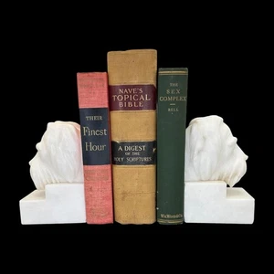 Scottie Dog Bookends – Pair - Vintage Carved White Alabaster / Marble - Picture 1 of 9
