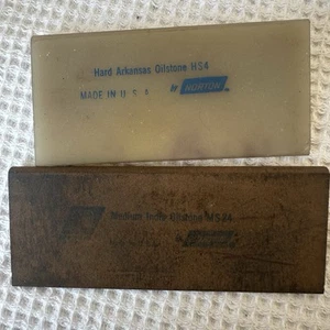 Vintage Lot of 2 Norton Oilstone Hard HS4 Medium MS24 No Box - Picture 1 of 8