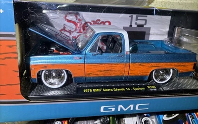 M2 MACHINE 1976 GMC SIERRA GRANDE 15 Wood Grain/Blue R136 25-10 COLLECTOR 1/24 - Image 1 of 4