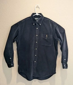 VTG Polo Ralph Lauren Polo Bear Shirt Mens Navy Corduroy Blaire LS Button Up - M - Picture 1 of 10