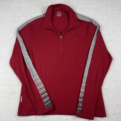 Icebreaker 260 Bodyfit Red Grey SLeeve Base 1/4 Zip Pullover Merino Wool Mens M* Foto 1 de 4