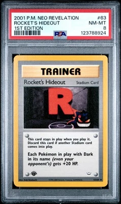2001 POKEMON NEO REVELATION 1ST ED #63 ROCKET'S HIDEOUT PSA 8 - Image 1 of 2