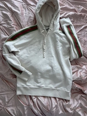 Sudadera con Capucha Gucci Crema con Rayas Rojas y Verdes Talla Grande Foto 1 de 3