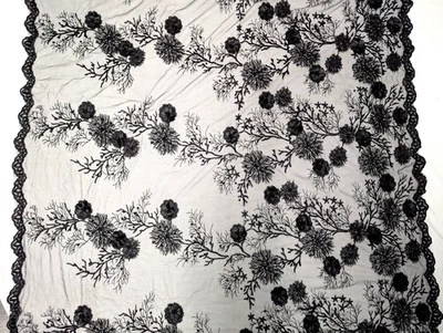 Lentejuelas 3D Flor Bordada Negro Tul Tela Formal Nupcial Hágalo Usted Mismo Artesanía Foto 1 de 4