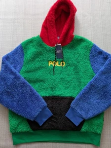 Polo Ralph Lauren Sherpa Fleece Borg Hoodie Colour Block Pullover Herren Größe Large - Bild 1 von 6