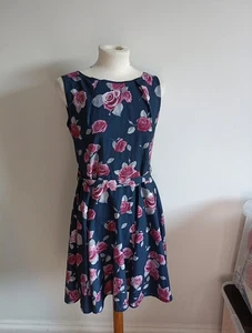 Genuine Mela Loves London Blue Dress With Pink Flowers On It Size 10 - Picture 1 of 8
