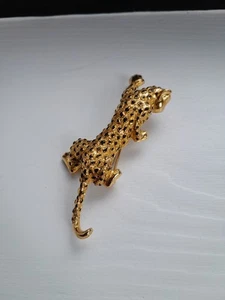 Broche Pantera De Colección Tono Dorado Escalada Leopardo Manchas Negras Texturizado Años 80 Brillante - Imagen 1 de 6