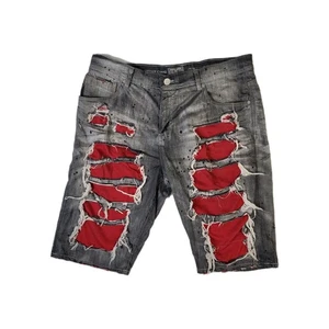 Jordan Craig Legacy Edition Gray Red Denim Streetwear Men's Shorts 38 Distressed - Picture 1 of 17