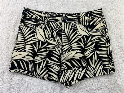 Pantalones Cortos Forever 21 Mujer 27 Negro Blanco Estampado Hoja de Palma Tiro Medio Elastizados Verano Foto 1 de 4