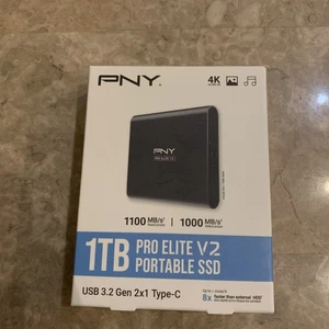 PNY 1TB Pro Elite V2 Portable SSD USB 3.2 Gen 2x1 Type-C New Sealed Retail Box - Picture 1 of 5