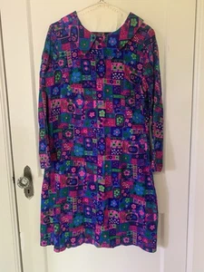 Vintage 70's Handmade Dress Abstract Midi Women's M? Long Sleeve Collared - Picture 1 of 12