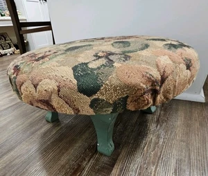 Vintage Wooden Ottoman Foot Stool Floral Pattern Handmade Tapestry Boho Decor - Picture 1 of 14