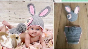 RABBIT BUNNY Newborn Baby Girl Boy Crochet Knit Costume Photo Photography Prop - Picture 1 of 3