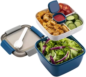 Salad Lunch Container to Go, 52-Oz Salad Bowls with 3 Compartments, Salad Dre... - Picture 1 of 12