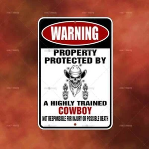 Property Protected Cowboy metal Sign Home room wall art gift funny decor A2365 - Picture 1 of 1