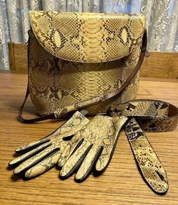 Vintage 12” Large Rare Python Genuine Snakeskin Purse Handbag Gloves Belt Set - Picture 1 of 11