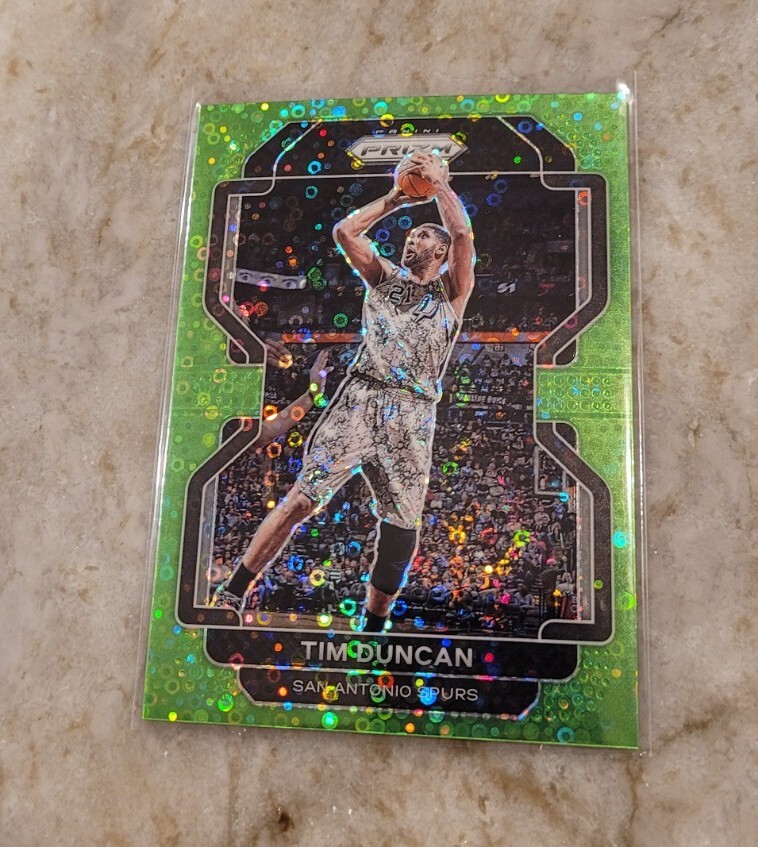 Tim Duncan 2021-22 Prizm Fast Break Neon Green #'d 1/5 Rare Spurs HOF
