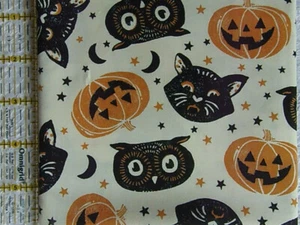 RARO Y FUERA DE STOCK Diseñador Novedad MÁSCARAS DE HALLOWEEN GATO Y BÚHO *100% Algodón FQ* - Imagen 1 de 1