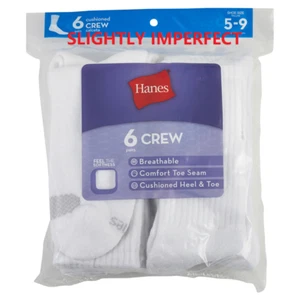 6/12 Pairs Hanes Women 's Cushion Cotton Crew socks "SLIGHTLY-IMPERFECT" - Picture 1 of 9