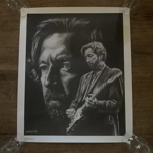 Eric Clapton Poster By Bradford John Salamon Black White Playing Guitar Profile - Picture 1 of 7