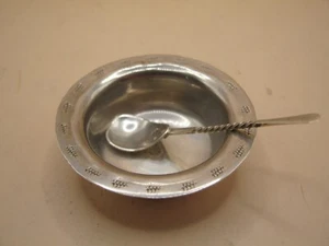 Antique / Vintage Hanau Silver Salt Cellar & Barley Twist Spoon - Picture 1 of 5