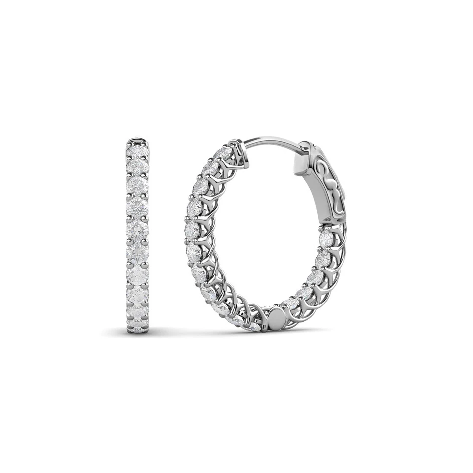 Pendientes de aro de zafiro blanco de adentro hacia afuera para mujer de oro de 14 quilates de 0,93 quilates JP:137863 Foto 1 de 1