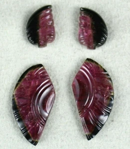 NATURAL MULTI BI TOURMALINE CARVED 4 PCS 34.97 CTS GEMSTONE FOR EARRING DESIGN - Picture 1 of 9