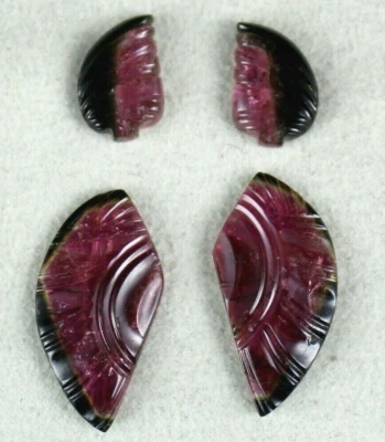 Natural Multi Tourmaline 34.97ct 4 Pcs Carved Gemstone For Earring Design - Image 1 of 4