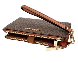Michael Kors Purse Wallet Jet Set Travel Double Zip Braun New - Picture 1 of 16