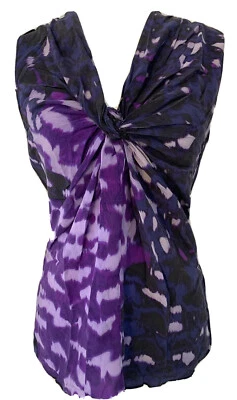 Женская блуза Kenneth Cole без рукавов топ с V-образным вырезом шелк фиолетовый синий принт PM - Изображение 1 из 4