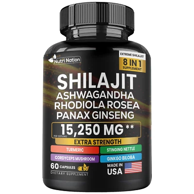 Shilajit 多种维生素(姜黄、Ashwagandha、Ginger、冬虫夏草蘑菇)60 帽子 — 第 1/4 张图片