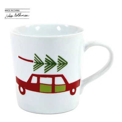 Caja y barril YULE TOWN 6 oz mini taza para niños blanco rojo verde árbol de Navidad coche Foto 1 de 4