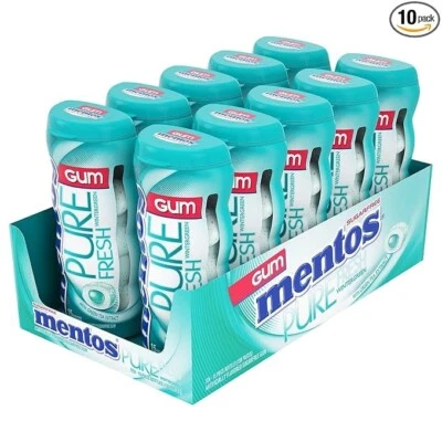 Goma de mascar Mentos Pure Fresh sem açúcar, verde inverno, 15 peças (pacote com 10) - Imagem 1 de 4