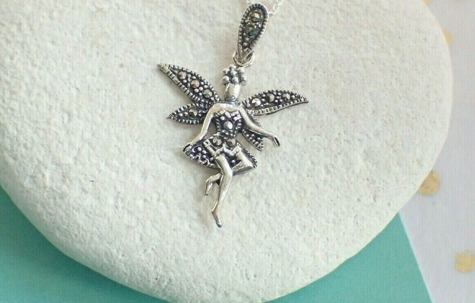 Collana ciondolo fata vera marcasite naturale con GARANZIA argento 925 NUOVA  - Immagine 1 di 4