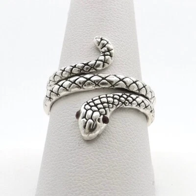 Rhodium Over Stainless Steel Rattlesnake Snake Coil Ring Italy Adjustable sz New - Image 1 of 4