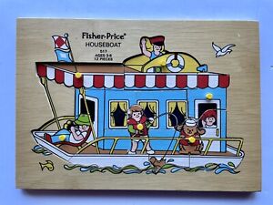 Vintage 1970'S FISHER PRICE WOODEN PUZZLE #517 Houseboat - Rare!