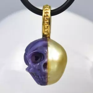 Skull IN Süd See Perle Anhänger Geschnitzter Lila Muschel Vermeil Sterling 3.67g - Bild 1 von 16