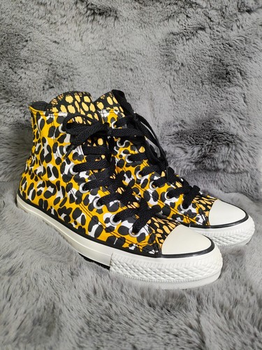Sneakers Converse All Star donna 7 gialle stampa animalier scarpe alte stringate