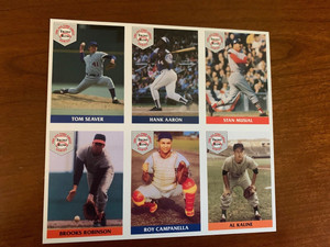 1992 Front Row All-Time Great Series PROMO CARD SHEET OF 6 AARON SEAVER MUSIAL +