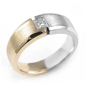 0,17 kt Herren Princess G Diamant VS1 Ehering Ring 14 Karat mehrfarbig Gold 7,45 mm - Bild 1 von 2