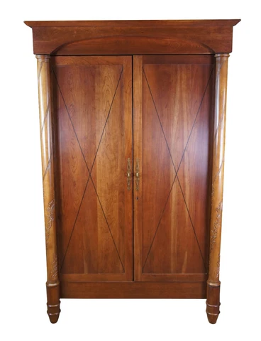Vintage Harden Italian Neoclassical Solid Cherry Armoire Wardrobe Linen Press Cover