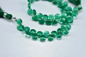 AAA++ Natural Green Onyx Heart Gemstone Faceted Briolette Beads 8" Strand 6mm - Picture 1 of 6