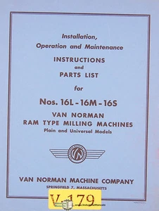 Van Norman 16l 16M y 16S, mantenimiento de operaciones de fresado y manual de piezas - Imagen 1 de 6