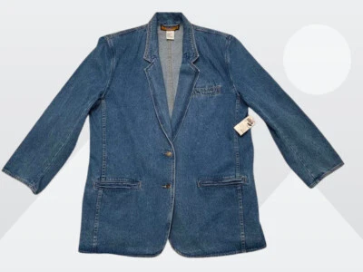 Chaqueta de mezclilla para mujer Baccini con bolsillos abertura azul lavado medio talla 16 Foto 1 de 4