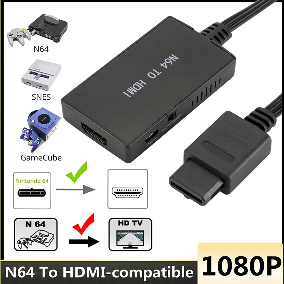 HDMI Adapter Converter w/ HD Cable for Nintendo 64/SNES/SFC/NGC Gamecube Console - Image 1 of 4